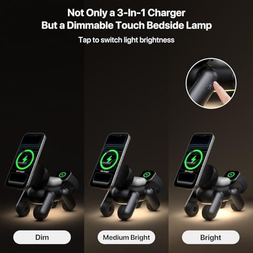 UEQ 3 in 1 Wireless Charging Station for Apple Devices,Foldable Cute Magnetic Mag-Safe Wireless Charger Stand with Night Light for iPhone 17 Air 16 15 14 13 12 Series,AirPods 4 3 2 Pro,Apple Watch view 4