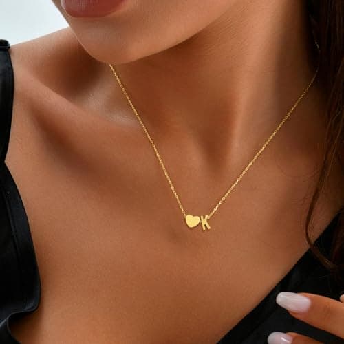 JNZSSWHJJH Heart Initial Necklaces for Women Girls, 18K Gold Plated A-Z Initial Necklace Tiny Heart Necklace Dainty Gold Initial Necklaces for Women Trendy Jewelry Gifts for Teen Girls view 3