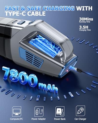 BQYPOWER Handheld Vacuum Cordless, 16000PA Strong Suction Hand Held Vacuum Cordless Rechargeable with Multiple Accessories, Portable Car Vacuum Cleaner High Power for Car Home Office view 5