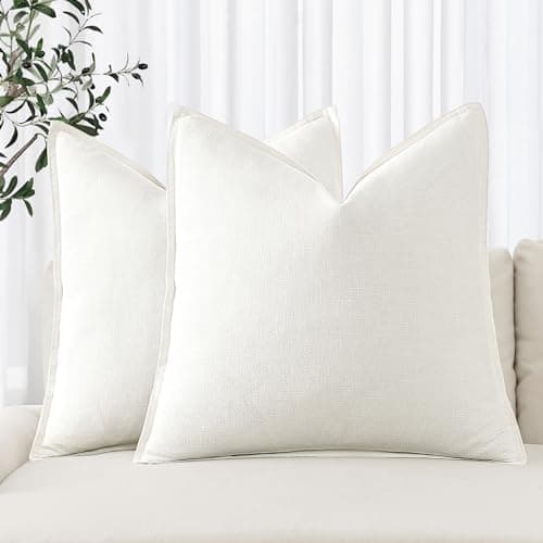 MIULEE Decorative Linen Euro Sham Pillow Covers 22x22 Inch Cream White Boho Farmhouse Neutral Couch Throw Pillows for Bed Pack of 2 Accent Modern Pillowcase Sofa Livingroom Home Decor view 1