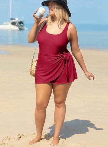 Aleumdr Women's Plus Size Swimsuit One Piece Swim Dress Modest Full Coverage Tummy Control Bathing Suit with Skirt view 3