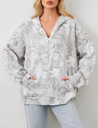 ACCPUR Women Camo Hoodie Oversized Fleece Full Zip Up Sweatshirt Casual Long Sleeve Jackets Trendy Fall Clothes With Pockets view 2