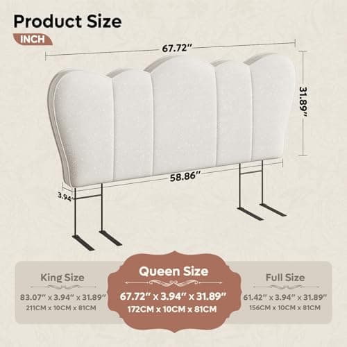 Pinmoco Queen Headboard Upholstered Beige Scalloped Padded Bed Backboard, Modern Wall Mounted Luxury Headboard for Queen Bedroom view 2