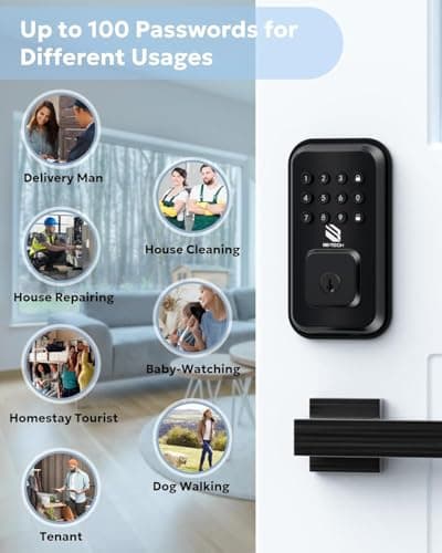 BE-TECH Keyless Entry Door Lock with Keypad - Smart Digital Deadbolt for Front Door with 2 Keys, Electronic Door Lock with Anti-Peeping Code, Auto-Locking, One-time Password for Customer, Black view 4