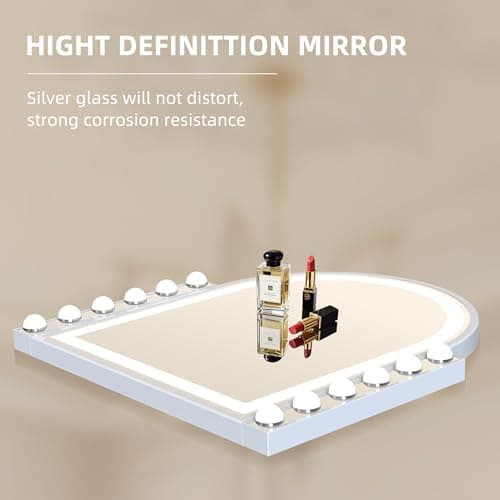 Hansong Hollywood Vanity Mirror with Lights 22.4"x23.4" Arched Lighted Makeup Mirror with Lights 12 Dimmable Bulbs Three Color Lighting Modes Detachable 10X Magnification Smart Touch Control view 6