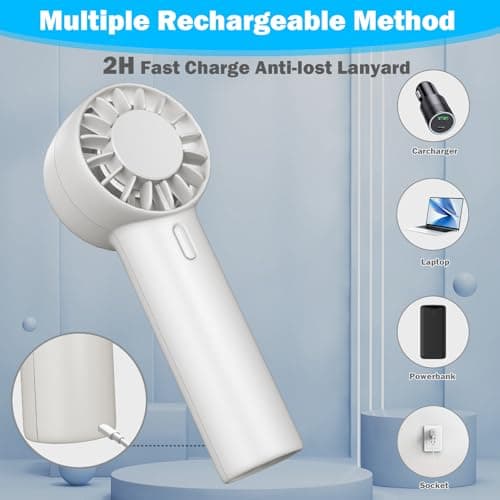 Portable Mini Turbo Handheld Fan, Pocket USB Rechargeable fan with 3-Speed Super Strong Wind Adjustable, Personal Travel Summer Cooling Eyelash Fan Gifts for Girls Boys Men Women- Indoor Outdoor view 3