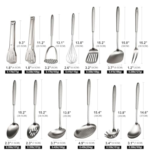 18/10 Stainless Steel Cooking Utensils Set, 13 PCS Long Large Metal Cooking Utensil Tools Set, Mirror Polished Kitchen Gadget Cookware and Kitchen Tool Set, Dishwasher Safe view 3