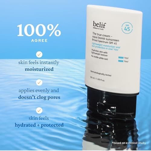 belif Aqua Bomb SPF 45 Hydrating Niacinamide Sunscreen (1.69 fl. oz) - The True Cream PA++++, Daily Broad Spectrum, No White Cast, Weightless & Invisible, Non-Greasy, Korean Skincare view 5