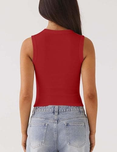 Relety Womens Crop Tank Tops Going Out Button Down Vest Seamless Ribbed Trendy Shirts Cute Sleeveless Summer Spring Y2K Cami view 6