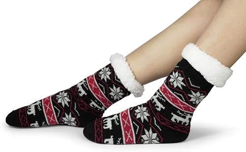 BenSorts Women Winter Thick Slipper Socks with Grippers Non Slip Warm Fuzzy Socks Christmas Gifts view 5