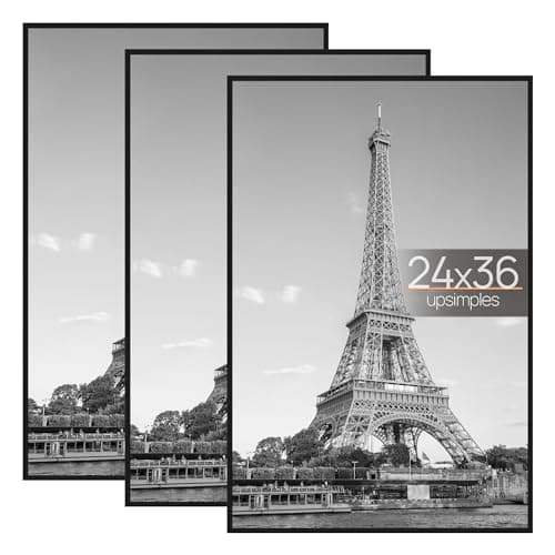 upsimples 24x36 Poster Frame Black 3 Pack, Scratch-Proof Picture Frames 24 x 36 for Photo Gallery - Slide-In Strips, Horizontal or Vertical Wall Mounting — image 1