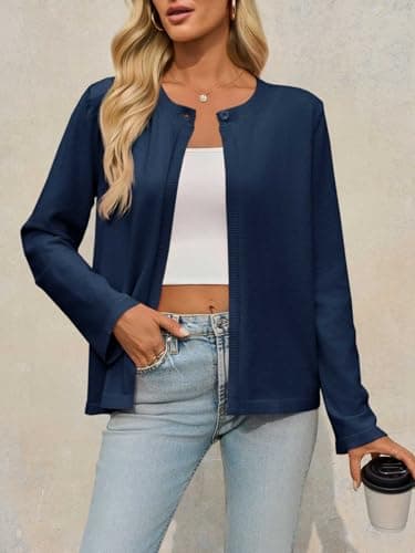 Saodimallsu Womens Lightweight Cardigans Open Front Long Sleeve One Button Casual Crewneck Loose Knit Shrug Sweater view 2