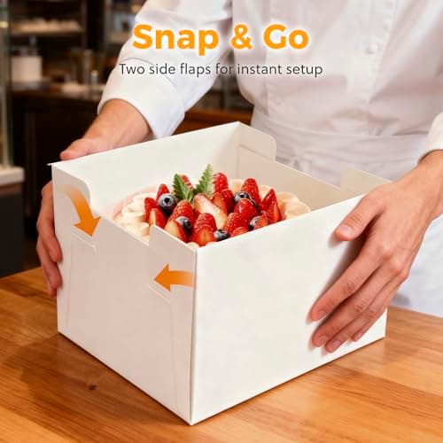5 Pack Cake Boxes,10x10x8 Inch Tall Cake Box with Cake Boards 10",Disposable Cake Containers with Lids,White Bakery Boxes with Large Window,for Layer Cakes,Pies,Donuts,Cookies,Wedding,Birthday,Party view 5