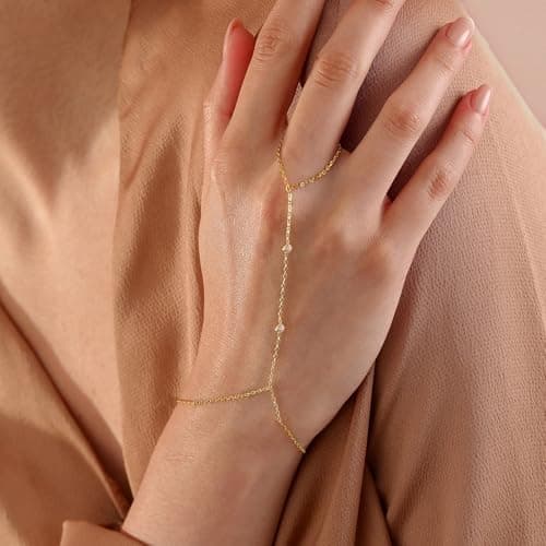 BAYLAY Hand Chain Bracelet, 14K Gold Plated Ring Bracelet Hand Chain Dainty Gold Bracelet for Women Trendy Finger Ring Slave Bracelets Hand Jewelry for Women Summer Beach Boho Gifts Trendy Stuff view 3