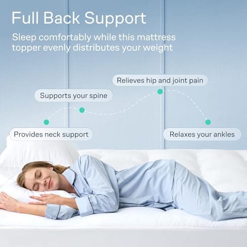 Cloud-Like Twin Mattress Topper - 100% Cotton Top Mattress Pad for Back Pain Relief - Breathable & Naturally Cooling for Hot Sleepers, White view 4