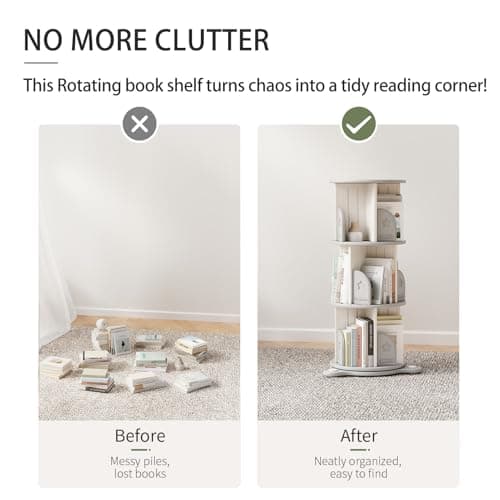 Deer COCO 3-Tier Rotating Bookshelf, 360° Spinning Corner Bookcase with Display Stand - HDPE Plastic Book Storage Organizer for Bedroom, Home Office, Classroom, Living Room view 5