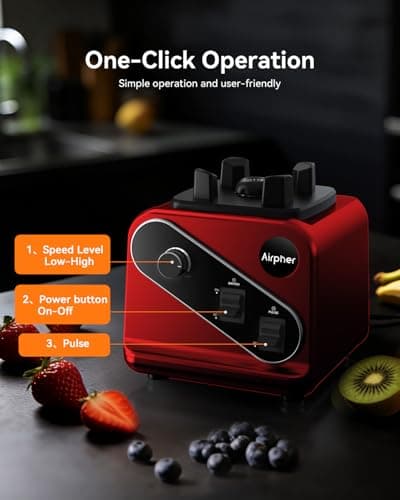 Blender 1200W, Professional Countertop Blender with 8-Blade Stainless Steel Blade for Quickly Crushing Ice, Fruit, Red view 4