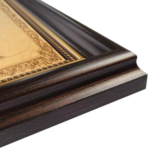 PAZLOG 8.5x11 Diploma Frame for Wall and Tabletop - Classic Walnut Brown Certificate Display with Gold Bead Accents, Gold Trim & HD Plexiglass, Degree Document Frame view 5