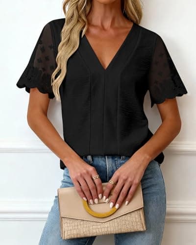 Zenlonr Women Tops Summer 2026 Short Sleeve Shirts Spring Vacation Fashion Dressy Casual Business V Neck Blouses view 3