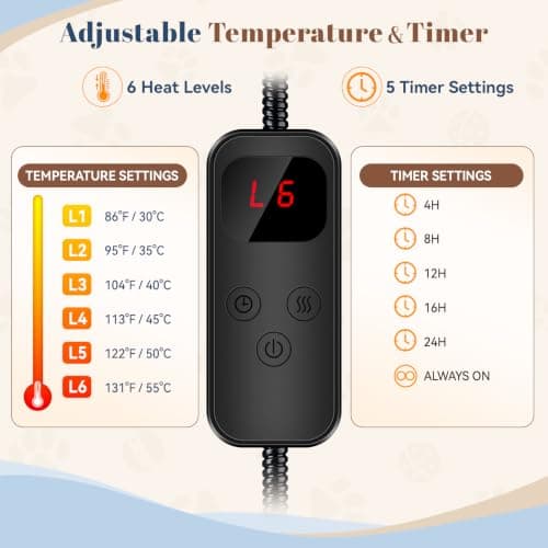 Verla Pet Heating Pad for Cats & Dogs with Timer, 6 Heat Levels | Pet Heating Pad with 6 Heat Levels, 5 Timer Settings & Waterproof Inner Core view 2