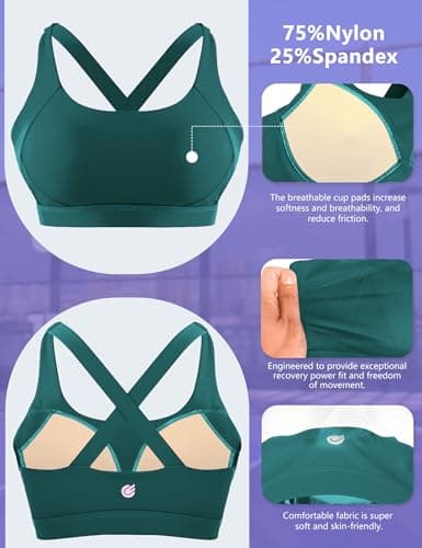 Cordaw Pickleball Sports Bras for Women High Support, Molded Cup Crisscross Back High Impact Workout Yoga Bra view 5
