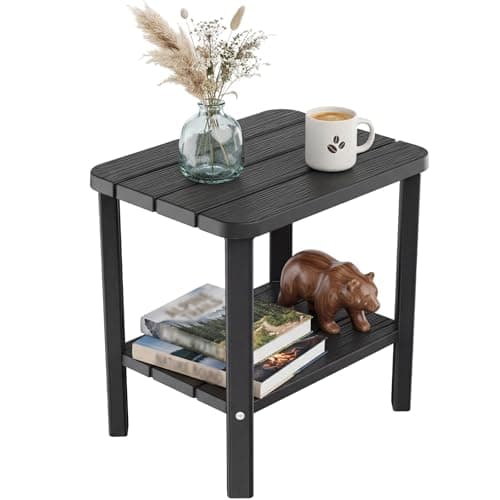 Outdoor Side Table, 2-Tier Small Table, Weather Resistant Outdoor End Tables, Patio Furniture for Garden, Porch, Pool, Lawn, Backyard or Indoor Bedroom view 1