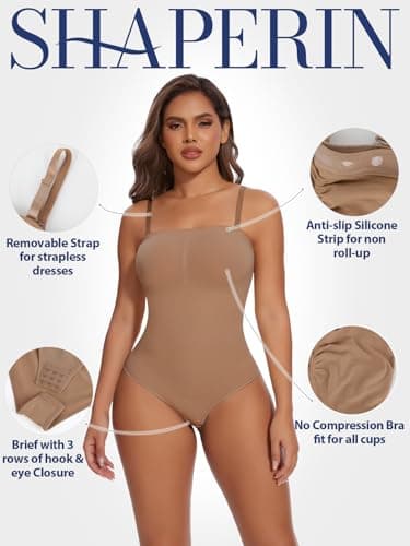 SHAPERIN Strapless Bodysuit with Bras Tummy Control Shapewear Shaper Tube Tops Body Suit One Piece Leotard view 2