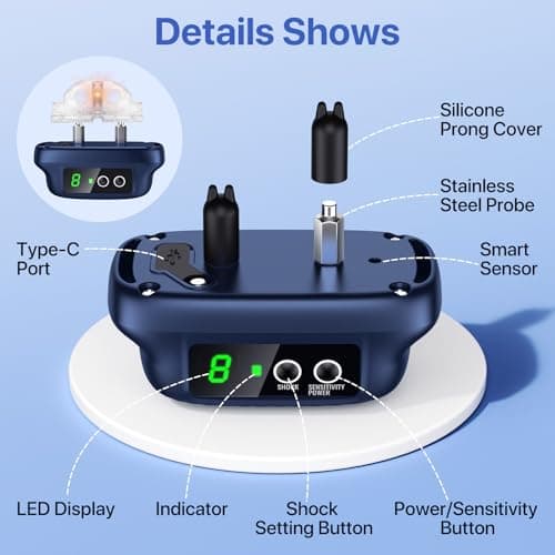 PUMJAG Dog Bark Collar, Automatic Bark Collar with 8 Sensitivity Levels for Large Medium Dogs, Rechargeable Anti Barking Collars with Beep Vibration Modes, Smart Waterproof No Barking Collar-K06 view 3