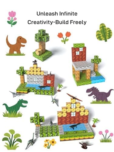 Magnetic Blocks, 108PCS Magnetic Building Block with 6 Dinosaur Toys for Kids, Toddler Stacking STEM Toys for Boys & Girls 3-5 4-8 5-7 Year Old, Sensory Birthday Gift for Age 3+ Kids view 2