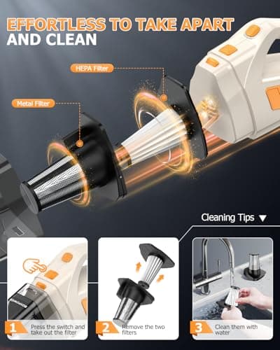 BQYPOWER Handheld Vacuum Cordless, 16000PA Strong Suction Hand Held Vacuum Cordless Rechargeable with Multiple Accessories, Portable Car Vacuum Cleaner High Power for Car Home Office view 6