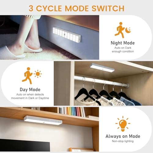 Racokky Under Cabinet Lighting with Remote, Motion Activated Closet Light view 2