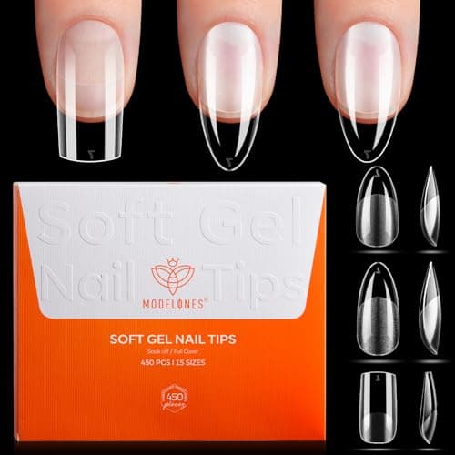 Modelones Medium & Short Almond & Short Square nail tips - Multi-type 3 Styles Set Gel Tips Half Matte Full Cover Clear Acrylic Gel Kit Fake Nails for Extension DIY Salon 450Pcs 15Sizes — image 1