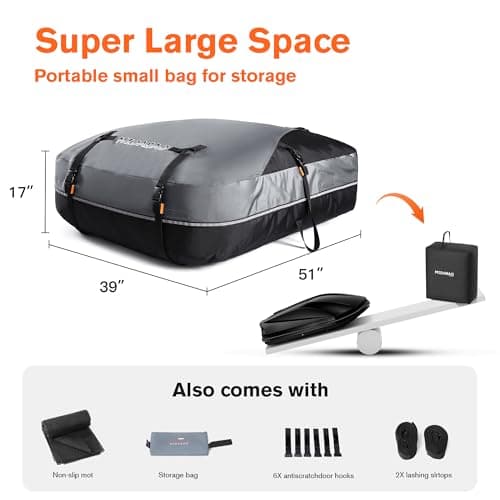 Waterproof Rooftop Cargo Carrier Bag, 100% Waterproof Sealing with Anti-Slip Mat, Fits Vehicles with or Without Roof Rack, 21 Cubic Feet view 3