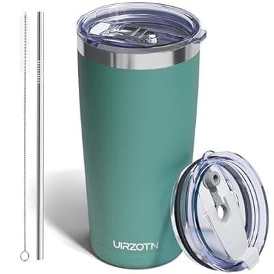 UIRZOTN Travel Coffee Tumbler 20oz, Leakproof Travel Coffee Mug with Dual Lids and Straw, Stainless Steel Double Wall Vacuum Insulated Tumbler for Hot/Iced Drinks (Sage Green, Textured Matte)