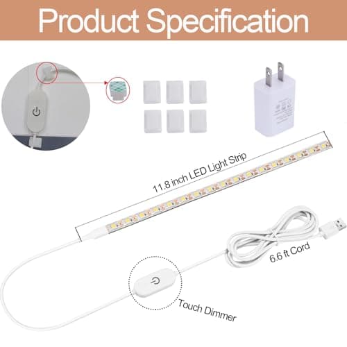 Hanbaak Sewing Machine LED Light Strip, Adhesive LED Sewing Strip Light with Touch Dimmer, 11.8in Sewing Light Strip and 6.6ft USB Cable, Cold White 6500K view 2