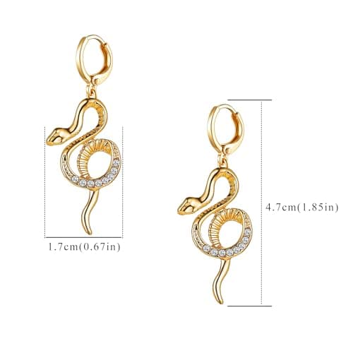 DHZJTSL Halloween Gothic Gold Snake Earrings for Women, Hypoallergenic 14K Gold Plated Goth Snake Shaped Clip On Earrings view 3