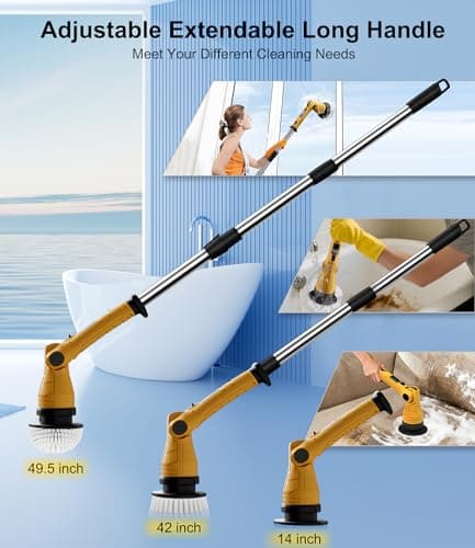 Electric Spin Scrubber with 8 Replaceable Brush Heads 6 Adjustable Angle Waterproof LED Display Cordless Cleaning Brush Supplies Bathroom Cleaner Set Long Handle Power Scrubber for Shower Floor Tub view 6