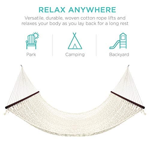 Best Choice Products 2-Person Double Hammock, Outdoor Woven Cotton Rope Hammocks for Backyard, Patio w/Spreader Bars, Carrying Case, 450lb Weight Capacity view 4
