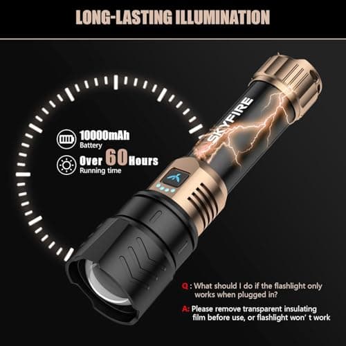 SKYFIRE Rechargeable Flashlights High Lumens with Ignition Lens &3 Colors Light,10000mAh LED Super Bright Flashlight, Zoomable,4Modes,Waterproof Tactical Flash Light for Outdoor,Home &Gift view 3