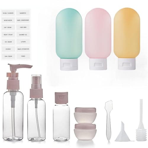 ZLSSETEC 12pack Travel Bottles for Toiletries, TSA Approved Travel Size Toiletries Containers, Travel Bottles Set with Labels Leakproof Squeezable Refillable Airplane Travel Accessories view 1