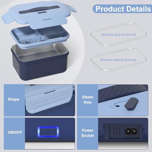 Akhia Heated Lunch Box Food Heater, 1.8L Electric Lunch Box for Adults Work Car/Truck Home, 100W Heating Lunch Box with Removable Stainless Steel Container, 12V/24V/110V/220V Valentine's Gift for Men view 6