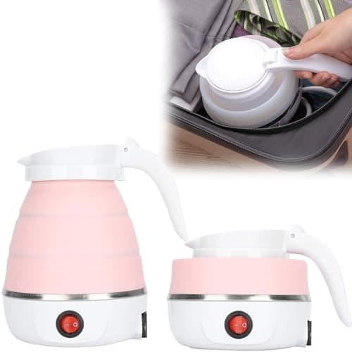 Foldable Electric Kettle, Upgraded Food Grade Silicone,600W 600ML Flash Heat Small Portable Travel Electric Kettle,110V US Plug (Sakura Pink) view 1