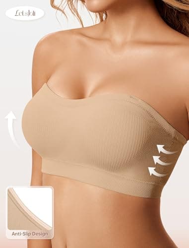 LetsJoli Push Up Strapless Bras for Women Supportive Bandeau Bra Non Slip Wireless No Underwire Padded Tube Bra view 2