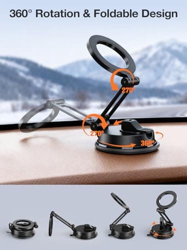 Gorablix Foldable Magnetic Phone Holder for Car, 360°Rotation Cell Phone Car Mount with Strong Stable Suction, Car Phone Holder for MagSafe Compatible with iPhone 17 Pro Max 16 15 14 13 12 Plus view 4