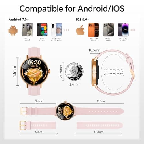 Smart Watch for Women,1.57" Touch Screen Smartwatch for iPhone& Samsung& Android,Answer/Make Call,Fitness Tracker with Heart Rate/SpO2/Sleep Monitor,IP68 Waterproof,110+ Sports Mode,2 Bands view 4