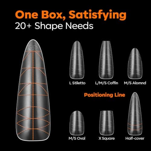 modelones Long Almond Guiding Line Nail Tips, Stiletto Soft Gel Tips Fake Nails False Acrylic Extensions Seamless Accurate Positioning Scale Line, Full Matte Professional Nail Salon 216PCS 12Sizes view 3