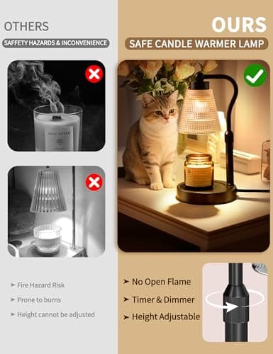 Candle Warmer Lamp for Jar Candles, Height Adjustable & Dimmable with 2/4/8H Timer, 2*50W Halogen Wax Melter Warmer for Home Office Décor, Flameless & Smokeless, Gift for Women Mom, Black-Clear/1 Pack view 3