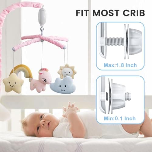 Feisike Crib Mobile for Girls - Baby Mobile for Crib with 35 Lullabies, 3 Modes Digital Musical Box（Turn Only, Music Only, Turn & Music, Pink, Nursery Toys, Nursery Decor, Knob Type view 6