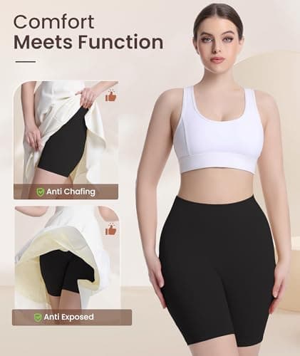 Okimay 3 Pack Slip Shorts for Under Dress with Pocket Smooth Anti Chafing Shorts Women Bike Shorts view 3