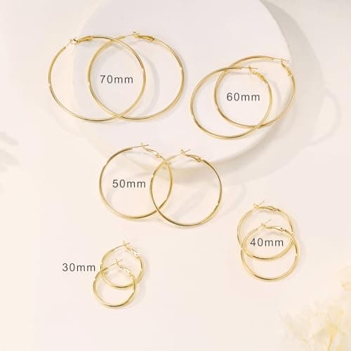 XIUQILAI 14K Gold Plated 925 Sterling Silver Posts large Hoop Earrings for Women, Hypoallergenic Big Hoop Earrings Lightweight Jewelry for Women 30/40/50/60/70MM view 2